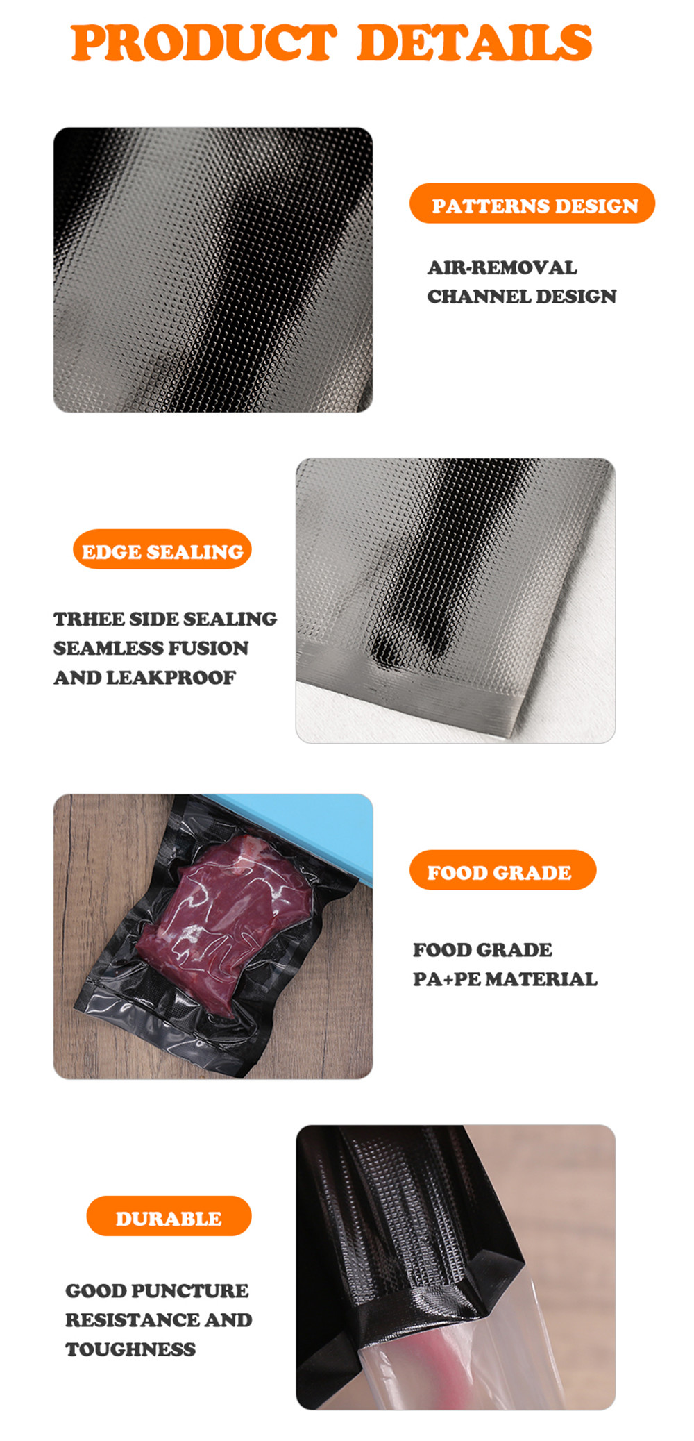 Household Textured Mesh Vacuum Packaging Rolls Food Saver Embossed Pack Pouch