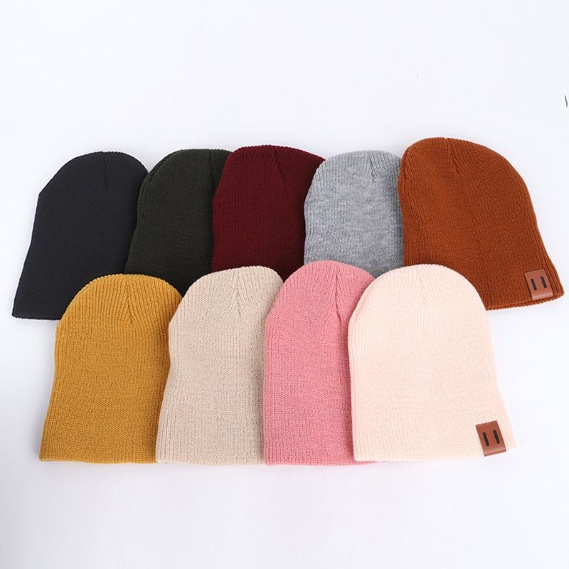 Leather Patch Knit Beanie Hats Custom Design Warm Hat Cap Yellow Beanie Hats