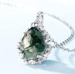 Solid Rose Gold 1.25ct Natural Inspired Leaf Moss Agate Jewelry Cluster Emerald