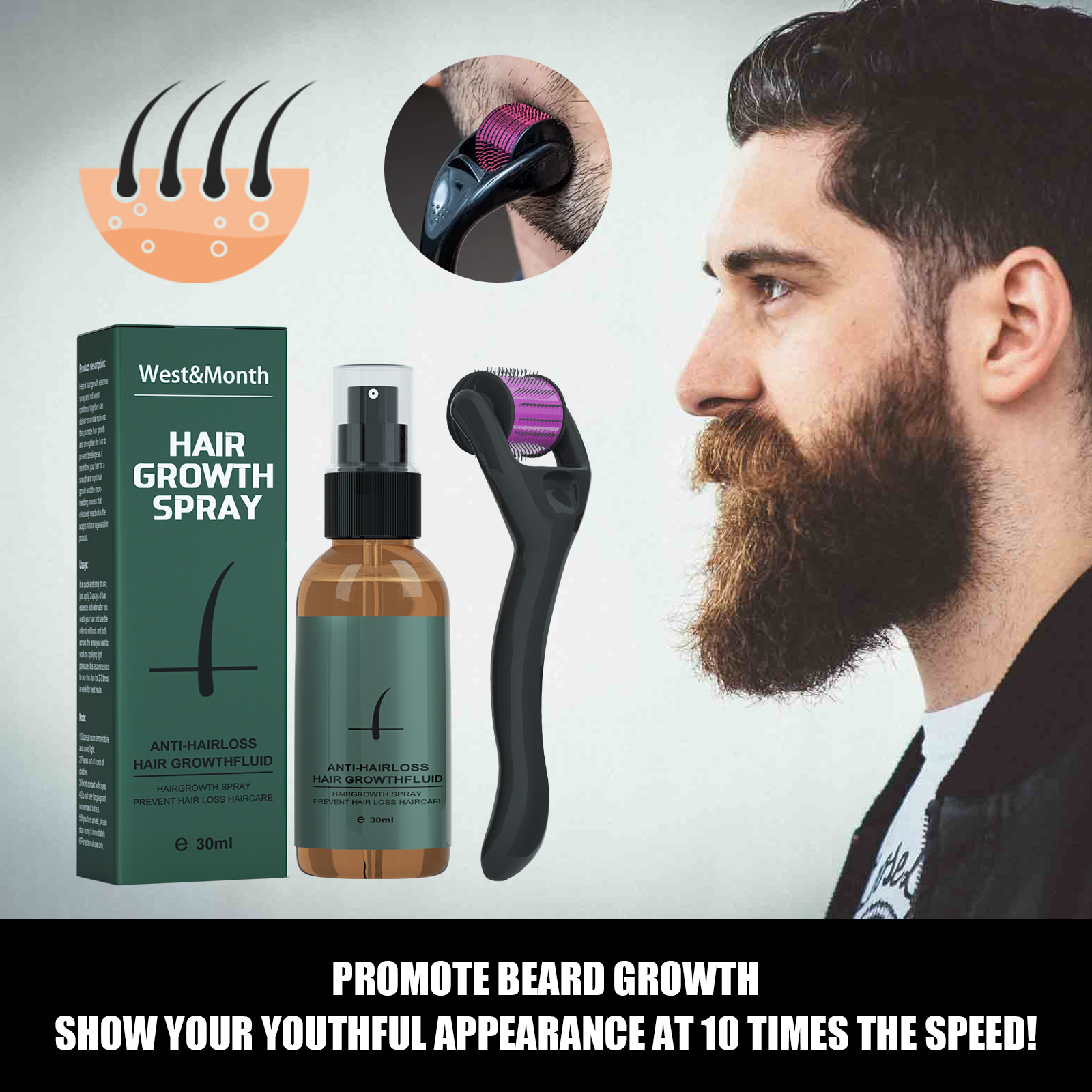 100% Natural Mustache Growth Oil 30ml Beard Growth Roller Kit For Men Sample Provided