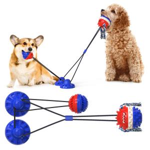Quality Double Suction Cup Squeaky Interactive Pet Toys Dog Teeth Cleaning Ball TPR ODM wholesale