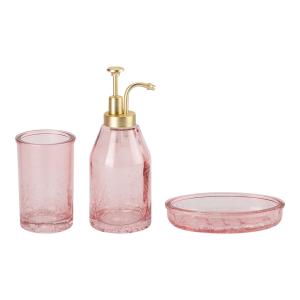 Quality 3Pcs Colorful Style Glass Bathroom Accessories Set With Crack Effect And Apothecary Head Pump wholesale