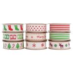 15mm*3y Christmas Gift Ribbon Printed White Cotton Ribbon For Presents
