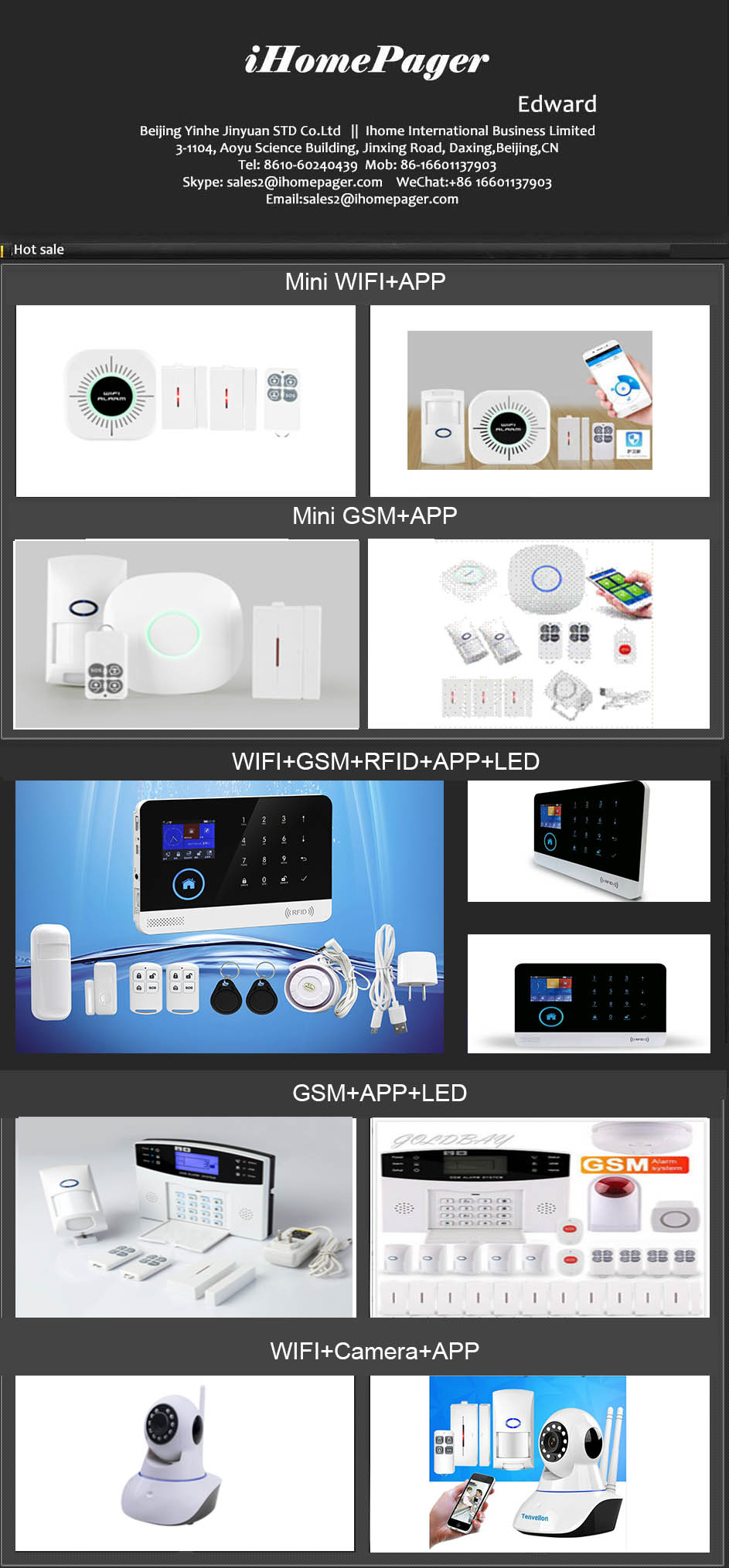 WIFI+GSM+RFID Intelligent voice burglar alarm system with 433MHz