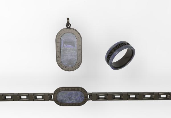 Stainless Steel Inlaid Carbon Fiber Pendant Jewelry Set Three-Piece Men's