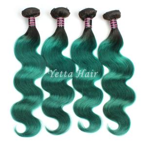 Quality Two Tone Real Ombre Hair Extensions , Green 14 - 24 Inch Virgin Hair wholesale