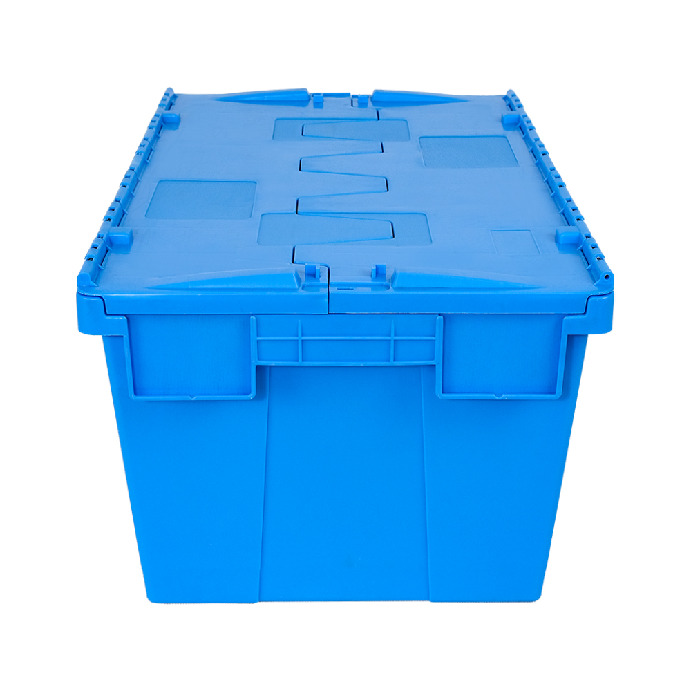 Acceptable OEM ODM Industrial Plastic Moving Tote with Hinged Lid and Attached Container