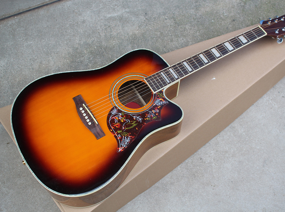 Factory custom 41" tobacco sunburst j45 acoustic guitar with Rosewood fingerboard,White binding,Can add fishman pickups