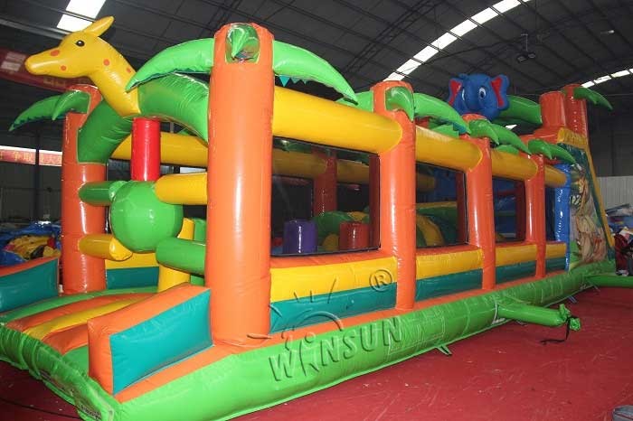 Animal Kingdom Outdoor Children's Blow Up Obstacle Course With Slide