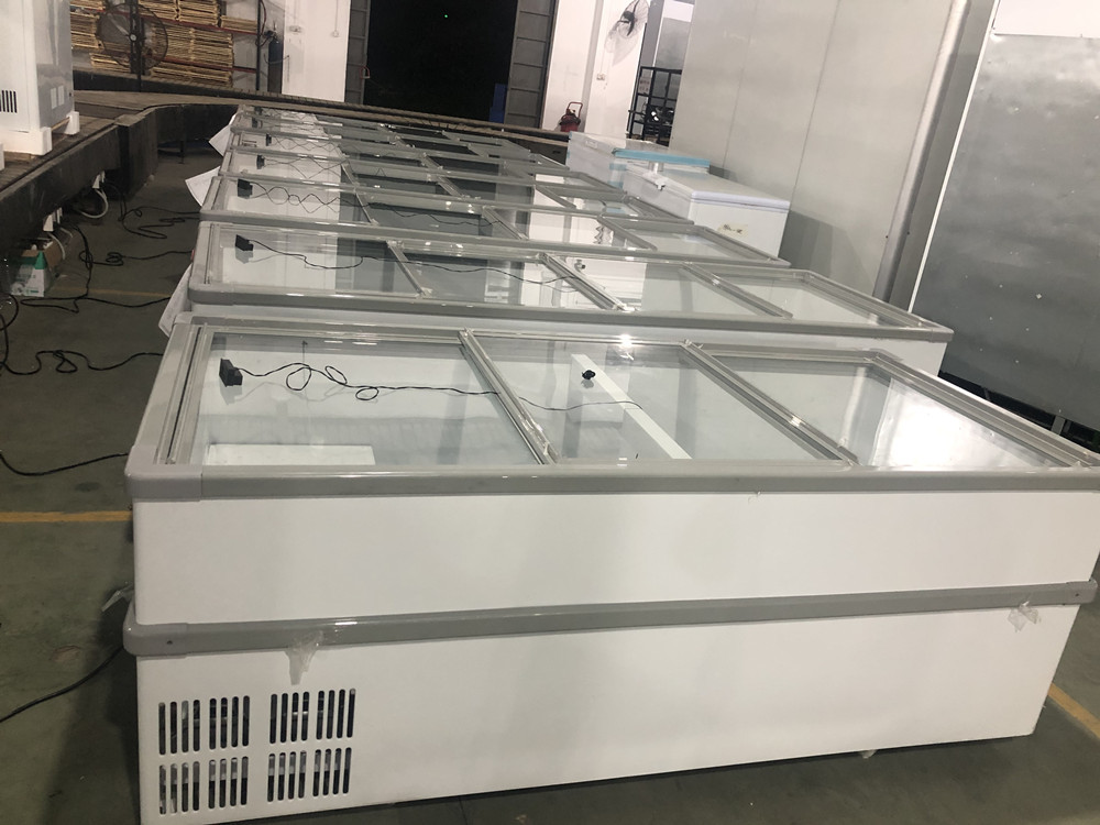SD-950 glass door island freezer for frozen food horizontal freezer