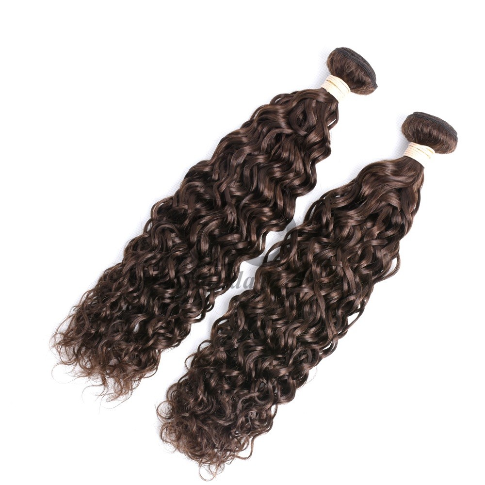 #4 Medium Brown Water Wave Remy Human Hair Bundles Sew In Weave Bundles Brazilian Bundle Deals