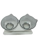 Non Slip 2 Double Cat Food Bowl Plastic Lovely Cat Ear Shaped Bevel Water Neck