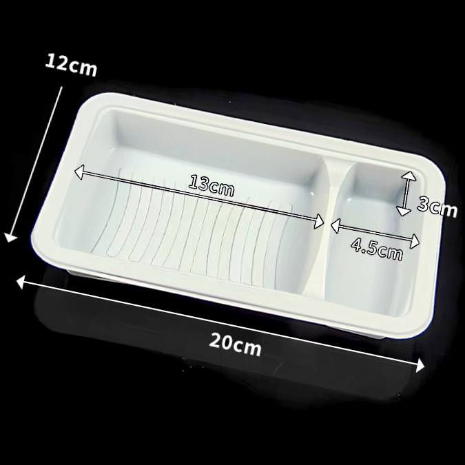 Customized disposable white PP thickened 2 cavity plastic salmon and seafood fresh meat tray