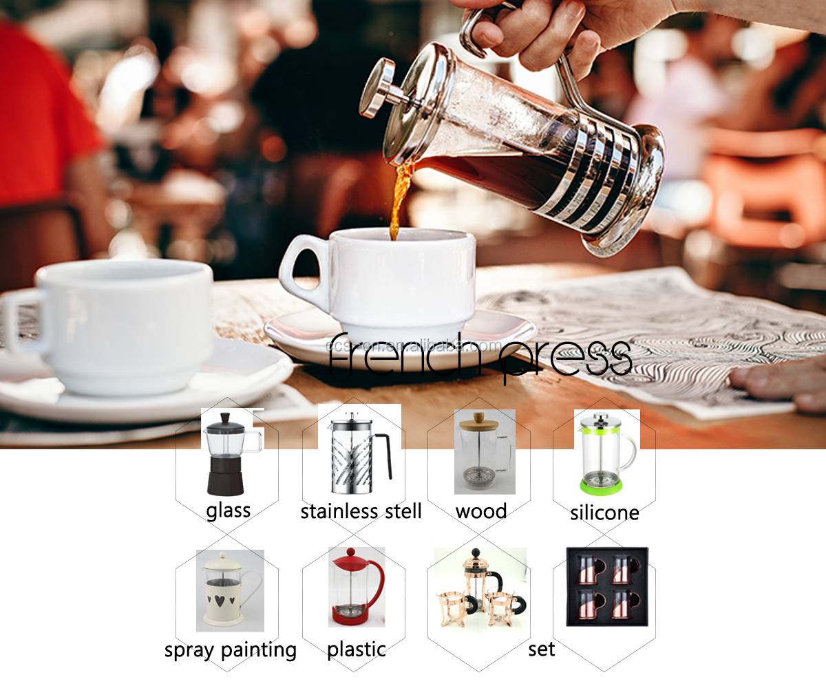 Borosilicate Glass French Press Travel Mug Rose Gold Portable 1000ml Stainless Steel French Press Coffee Makers Coffee