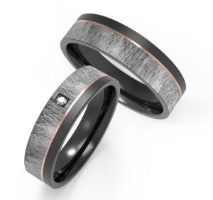 Quality Imitation Wood Grain Black Stainless Steel Couple Ring Inset Zircon Rose Gold Border Ring wholesale