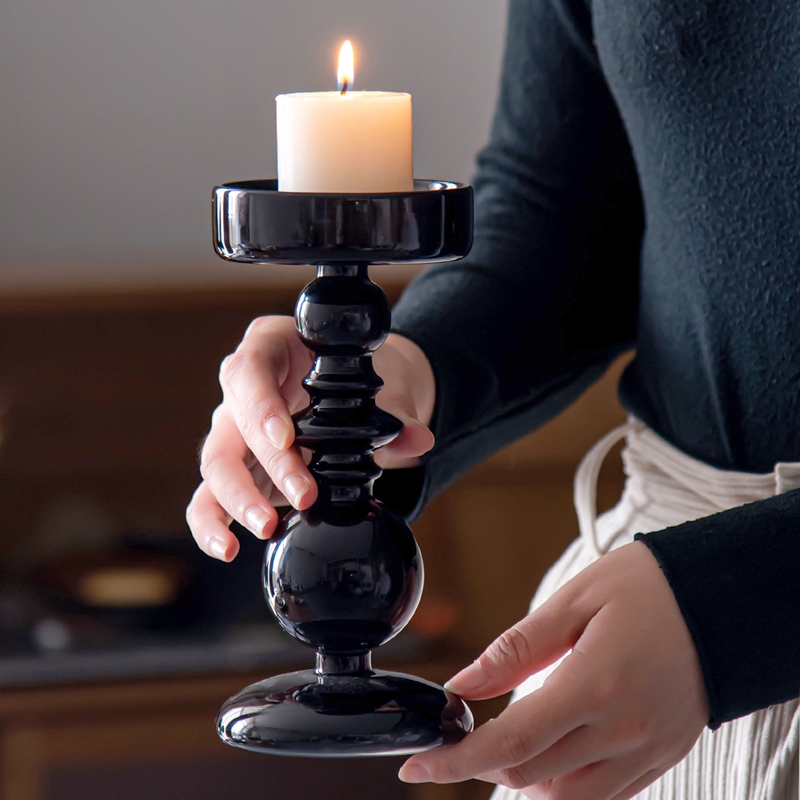 Black Ramadan Glass Candle Holder Jar Stand For Wedding Gift Desktop Decoration