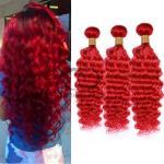 Red Deep Wave Remy Human Hair Bundles Sew In Weave Bundles Brazilian Bundle