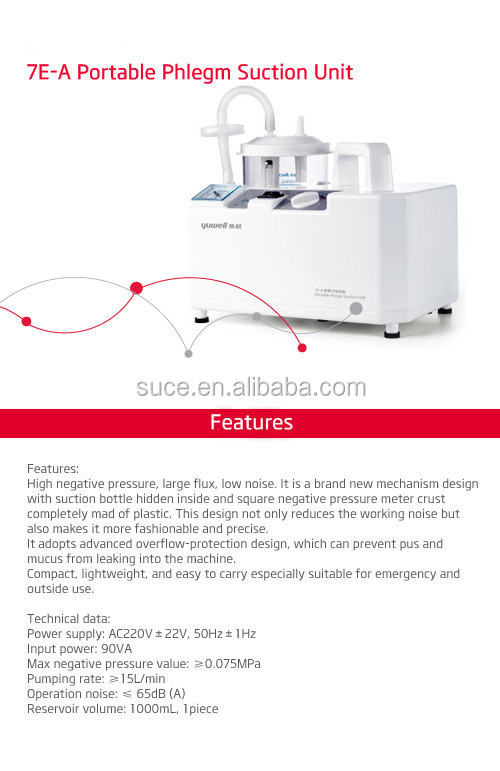 Hot selling factory price for the YUWELL 7E-A Portable phlegm suction unit