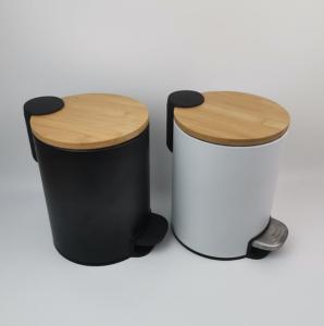 Quality Commercial Foot Operated Waste Bins Stainless Teel Bamboo Lid Trash Garbage Can Pedal Bin wholesale