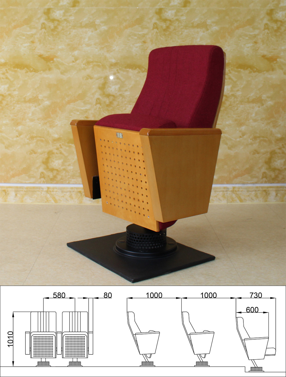 Antistatic Multiscene Red Movie Theater Chairs , Folding Cinema Chair Cup Holder