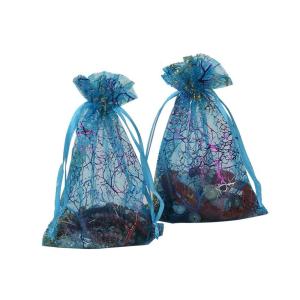 Quality Blue Organza 18x12&quot; Drawstring Gift Bags Biodegradable For Candy wholesale