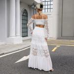 Balloon Sleeves Ladies Lace Dresses Lace Trim Midi Dress OEM Service