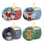 Scented Soy Wax Cute Pattern Christmas Tin Candles Jar With Metal Lid Lightweigh