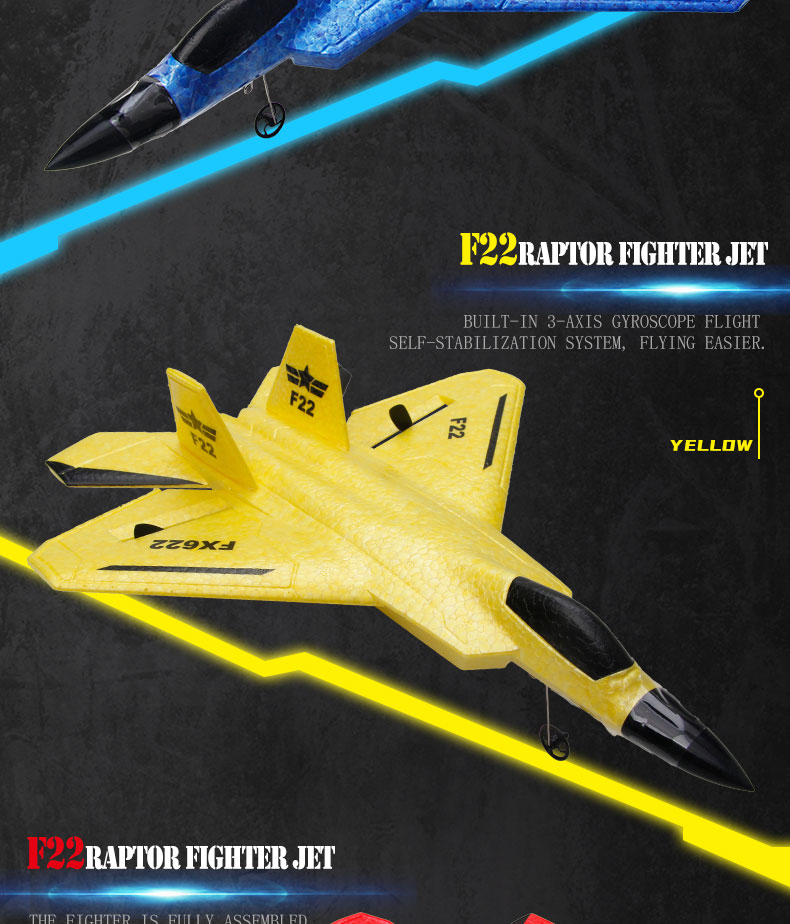 Experience the Excitement of Fx622 F22 Raptor Fighter Jet 2.4G 2CH EPP RC Airplane with LED Lights Age Range 5-7 Years