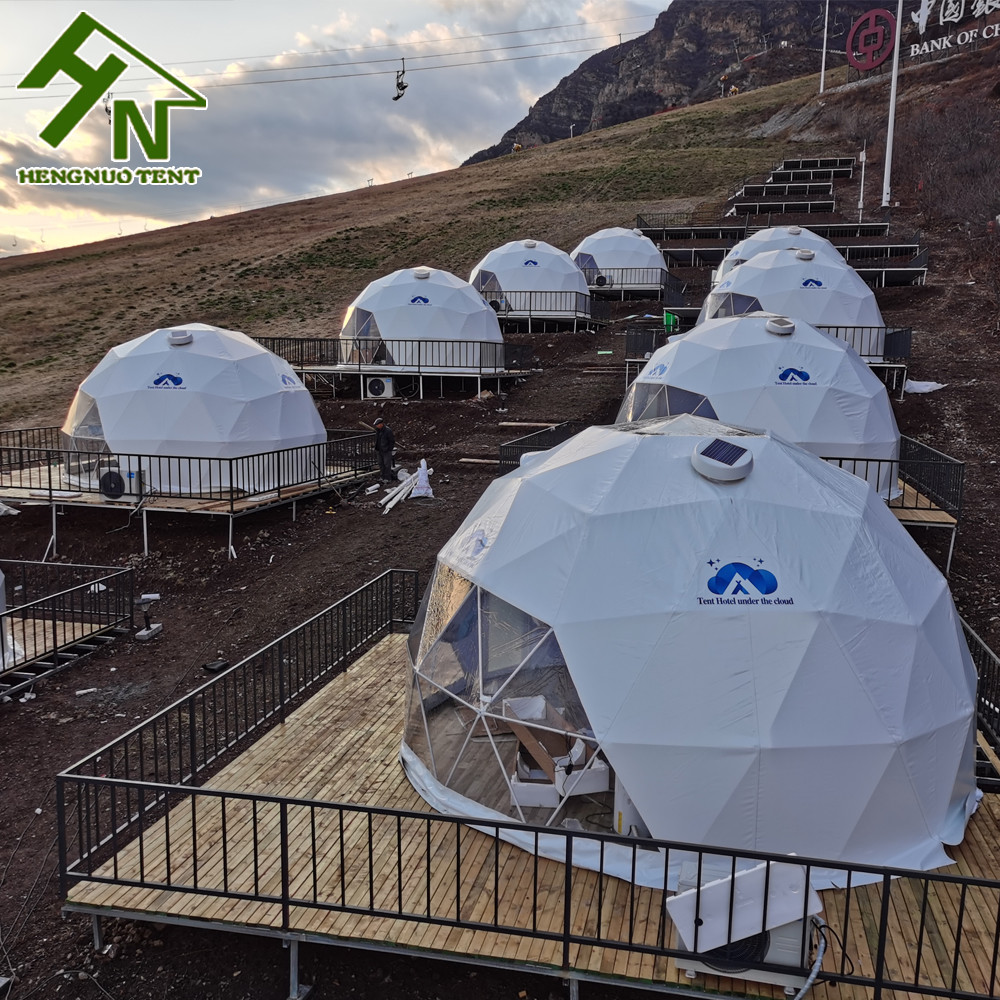 Diameter 6m Green Color Igloo Glamping Dome Tent With Kitchen