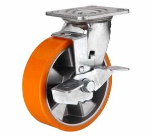 Quality 8 inch Orange color Swivel aluminium core PU wheel for heavy duty caster wholesale