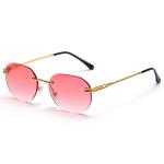Rectangle Retro Woman Metal Frame UV400 Square Rimless Sunglasses