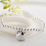 5mm Sterling Silver Beads Bracelet with 925 Silver Cat Charm 6.5 inches (B120703