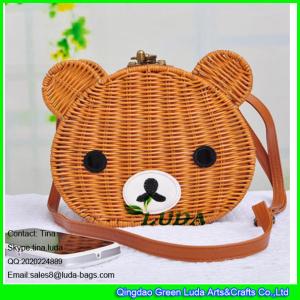 Quality LUDA cute bear wicker straw handbags for yong girls wholesale
