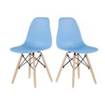 Blue 4pc Plastic Dining Chair Sets 32.28in Height Wood Leg