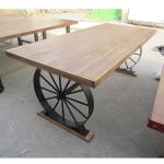 Metal Carriage Wheel solid pine wood dining table Restaurant Home