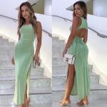 Casual Sleeveless Womens Party Maxi Dresses Lace Up Halter Split