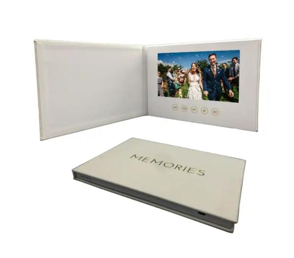 New material LCD video wedding invitation card linen video album with big