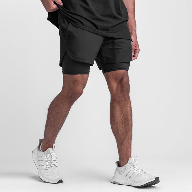 2 In 1 Double Layer Sports Mens Gym Shorts Custom LOGO 5 Inch Fitness Workout Shorts