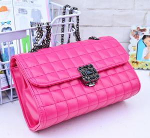Quality Pink Genuine Quilted Leather Handbags Alloy Chain Strap Western Style For Ladies wholesale