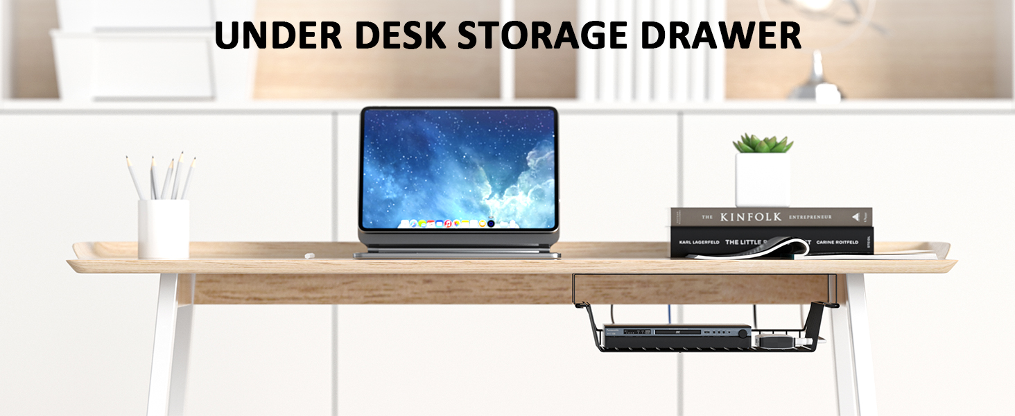 Plant Fiber Type Under Desk Slideable Drawer for No Drill Cable Management Tray Basket