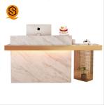 Luxury Office Front Counter Marble Gold Metal Beauty Salon Solid Surface