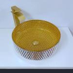 Shinning Gold Crystal Glass Wash Basin Cylindrical Shape Bathroom Vessel Sinks