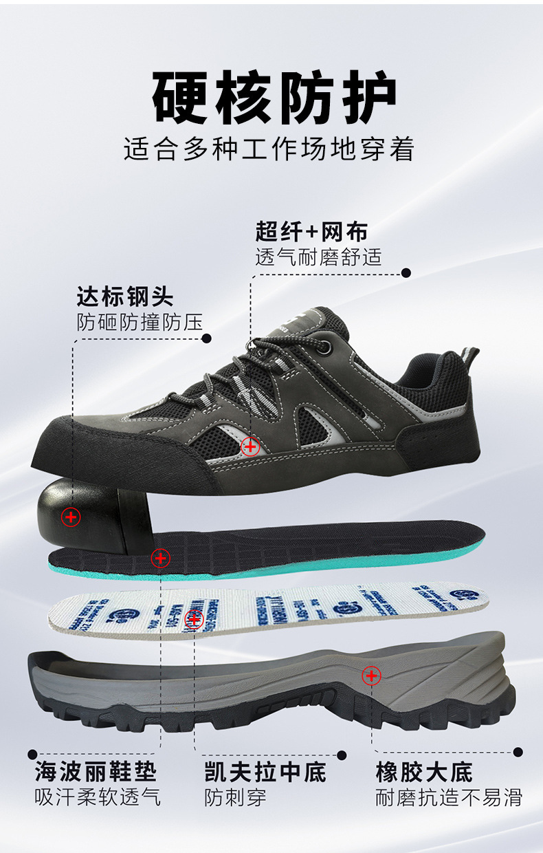 Kevlar Midsole Anti-stab Steel Toe Black Microfiber Flying Knit Work Shoes For Industrial Safety
