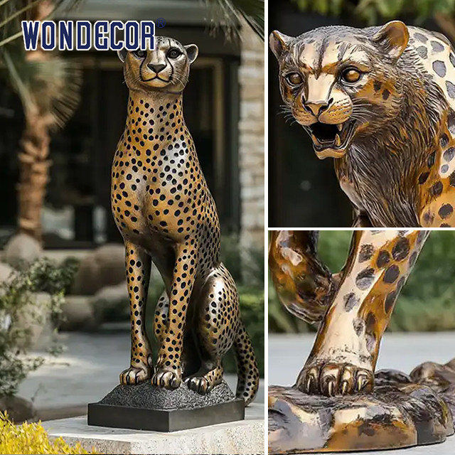 Casting Animal Lifelike Bronze Life Size Cheetah Statue For Outdoor