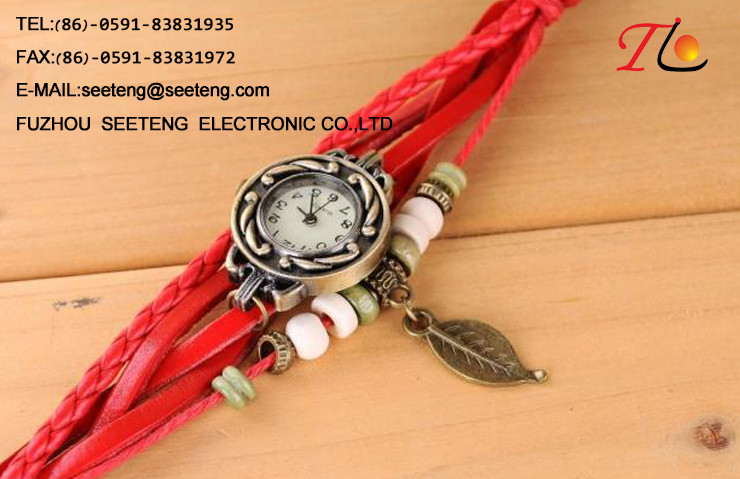 Simple clean design wrist watch with pu leather strap and groove dial for ladies