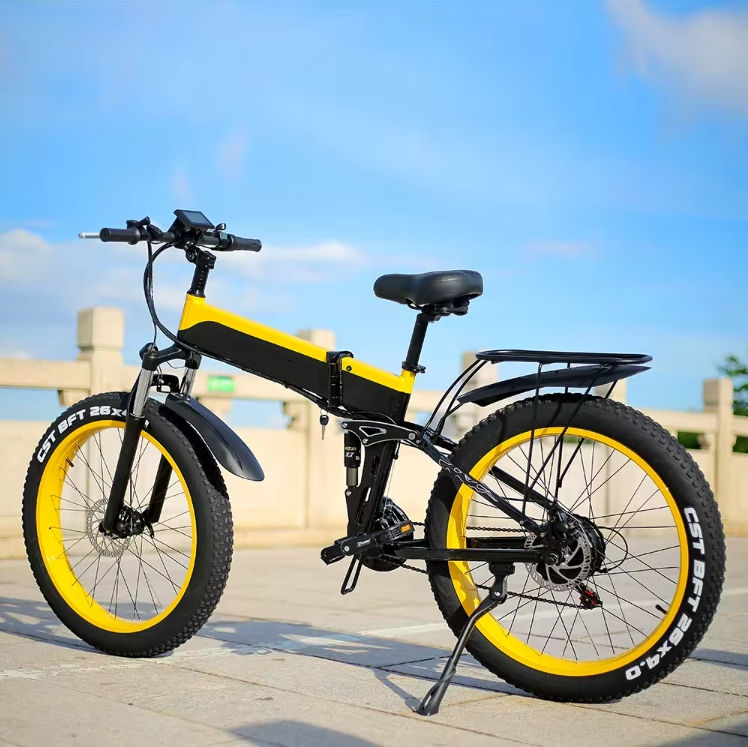 26 Inch Fat Tire Electric City Bike Front Suspension 21 Speed Foldable Ebike Mountain Ebike 48V 500W Electric Fat Bike