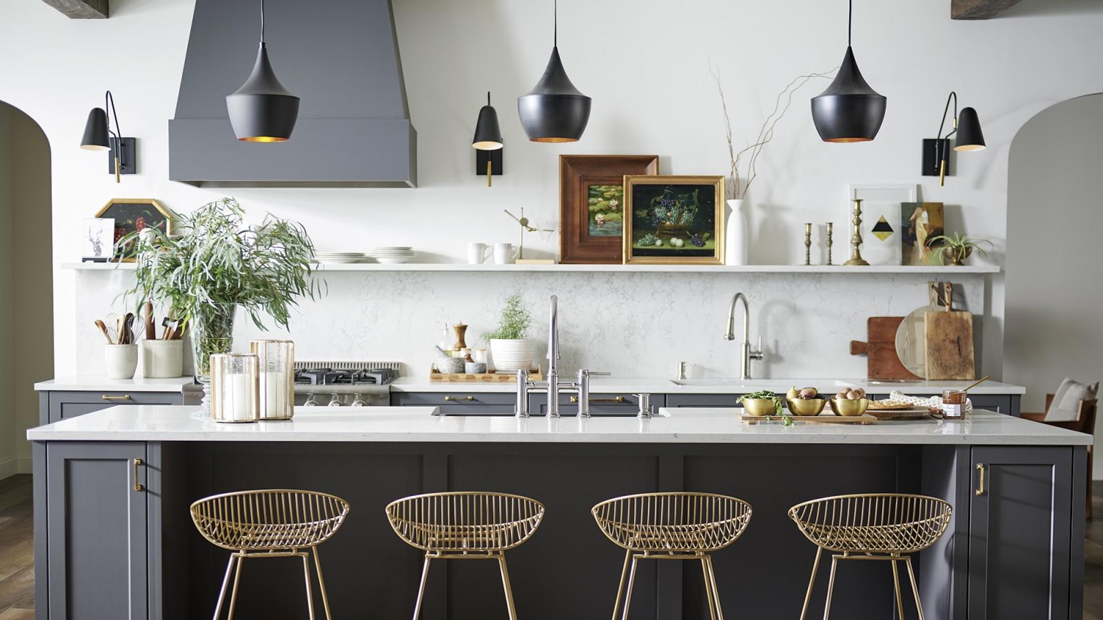 E1 Particleboard Italian Kitchen Cabinet Set with Modern Design and Ebony Marble Tops