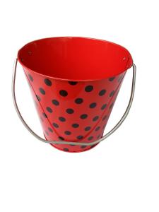 Quality Black Dot Red Printed Metal Tin Bucket Double Sided Printed 6.25 x 6.25 x 5.5&quot; wholesale