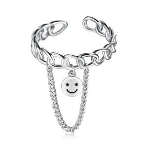 Quality 0.08CM 1.7g Sterling Silver Jewelry Rings Unisex Festival Smiling Face Ring wholesale