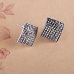 Thailand Silver Pave Marcasite Stud Earrings Women's Vintage Jewelry (E11063)